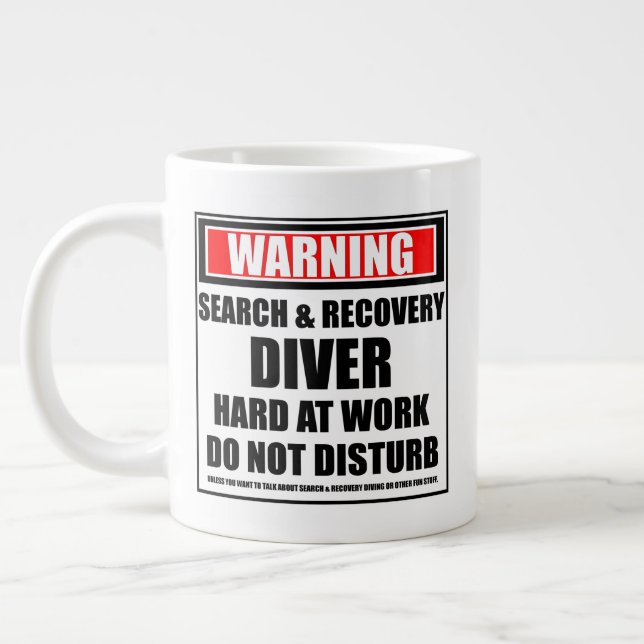 Warning Search & Recovery Diver Hard At Work Large Coffee Mug (Left)