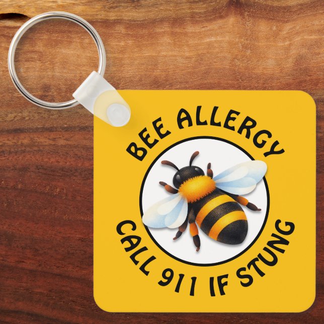 Warning Severe BEE Allergy Alert Button Key Ring (Front)