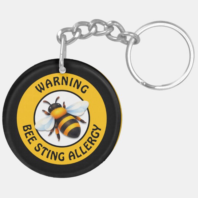 Warning Severe BEE Allergy Alert Button Key Ring (Back Left)