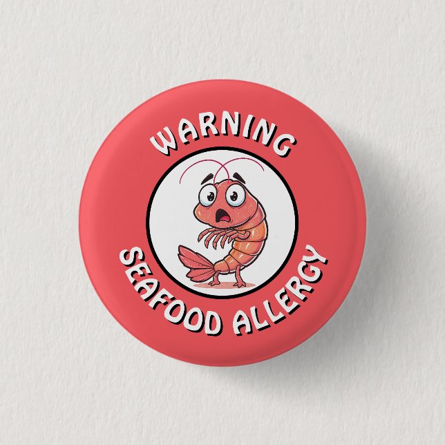 Warning Severe Seafood Allergy Alert Button (Front)