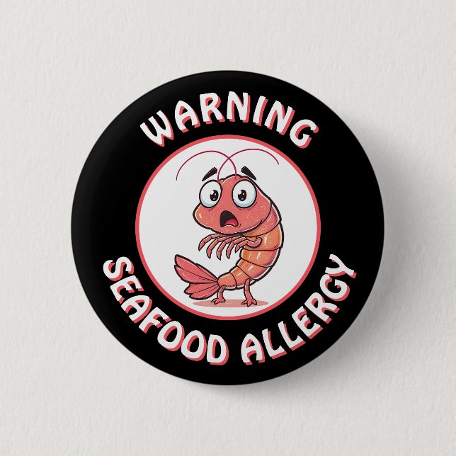 Warning Severe Seafood Allergy Alert Button (Front)