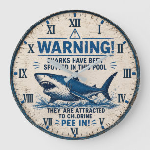 Warning! Sharks Have Been Spotted in This Pool Large Clock