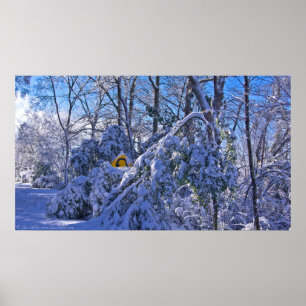 "Warning Sharp Bend" in the Snow Poster