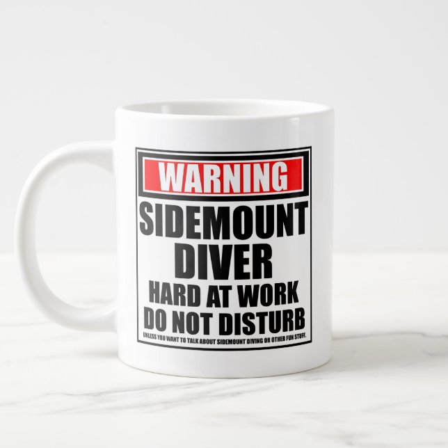 Warning Sidemount Diver Hard At Work Large Coffee Mug (Left)
