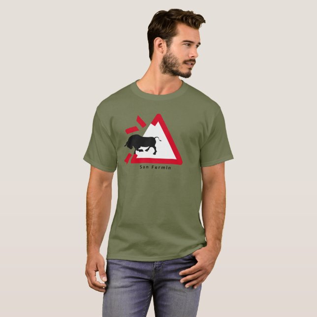Warning sign for San Fermin bull run / encierro: T-Shirt (Front Full)