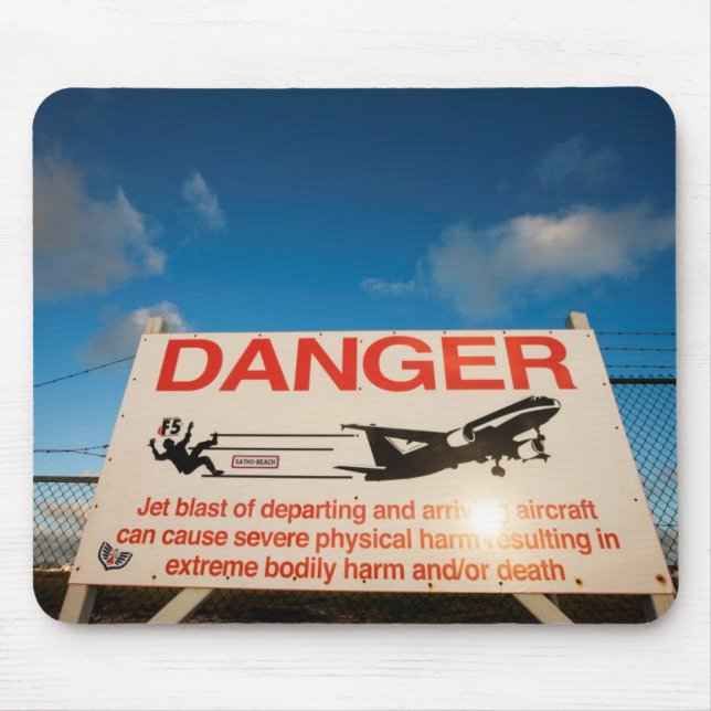 Warning sign near St. Maarten Airport, Mouse Mat (Front)