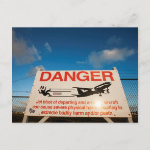 Warning sign near St. Maarten Airport, Postcard