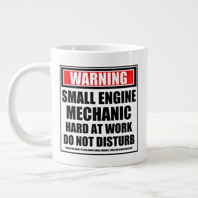 Warning Small Engine Mechanic Hard At Work Large Coffee Mug (Left)