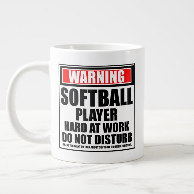 Warning Softball Player Hard At Work Large Coffee Mug (Left)