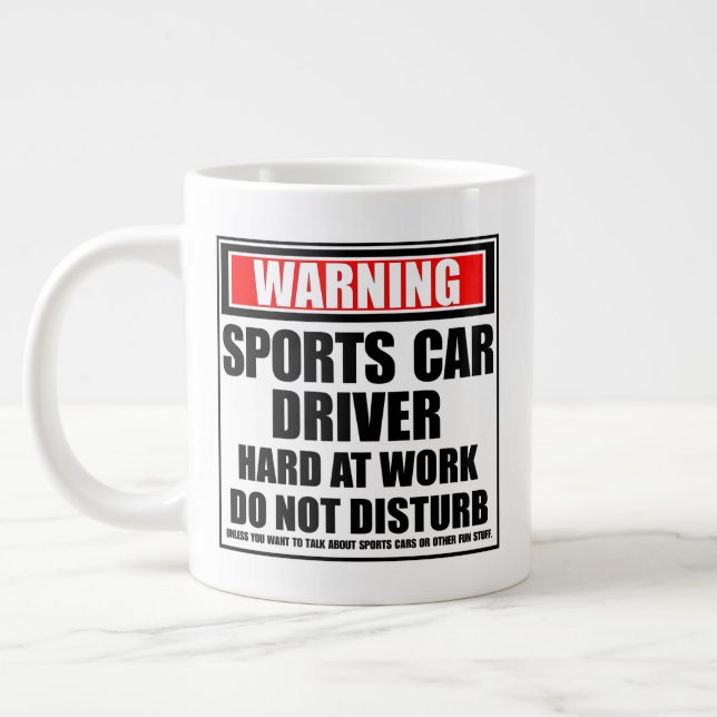 Warning Sports Car Driver Hard At Work Large Coffee Mug (Left)