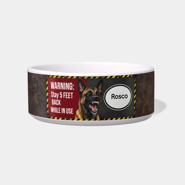 Warning Stay 5 Feet Back Belgian Malinois Pet Bowl (Front)