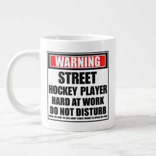 Warning Street Hockey Player Hard At Work Large Coffee Mug