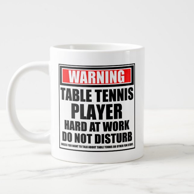 Warning Table Tennis Player Hard At Work Large Coffee Mug (Left)
