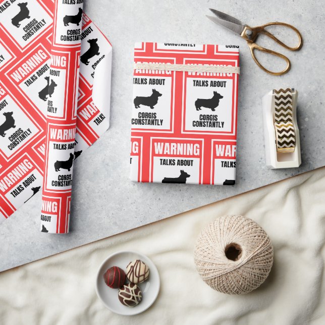'Warning: Talks About Corgis Constantly' Dog Lover Wrapping Paper (Crafts)