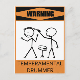 Warning Temperamental Drummer Postcard