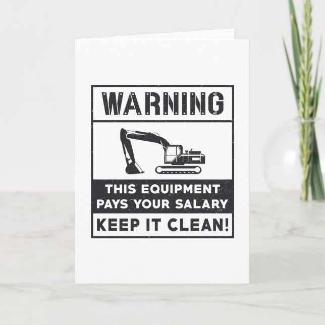 Warning This Equipment Excavator Construction Card (Front)