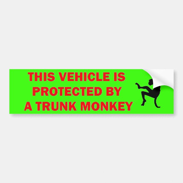 Warning Trunk Monkey Inside Bumper Sticker (Front)