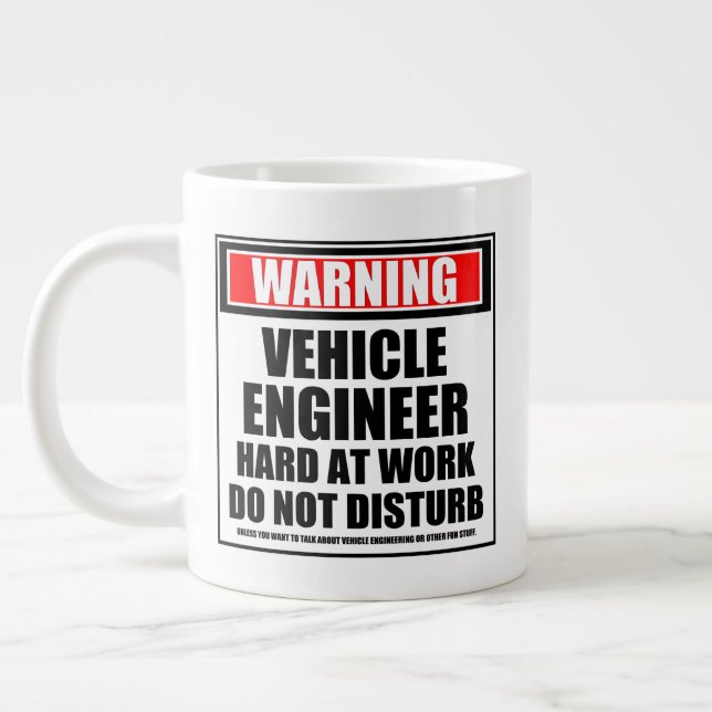Warning Vehicle Engineer Hard At Work Large Coffee Mug (Left)