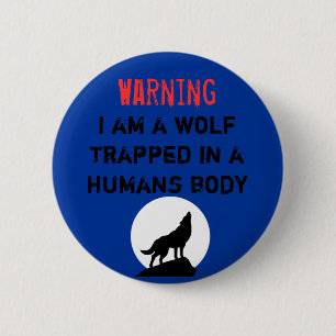 Warning wolf 6 cm round badge