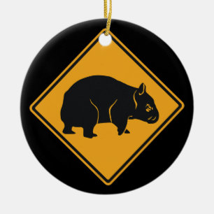 Warning Wombat Crossing Ceramic Tree Decoration