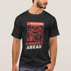 Warning Zombies Ahead Skeleton Skull Anime Hallowe T-Shirt