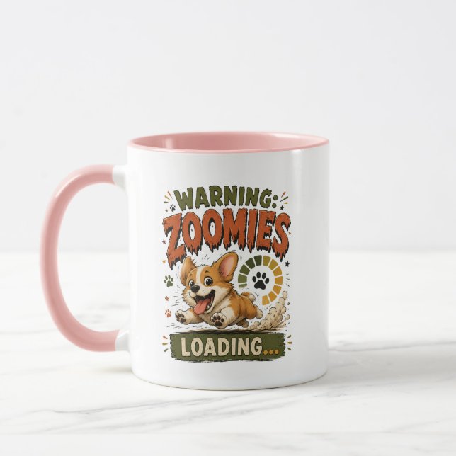 "Warning Zoomies Loading"Funny Corgi  Lover retro  Mug (Left)