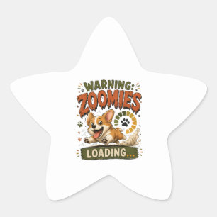 "Warning Zoomies Loading"Funny Corgi Lover retro Star Sticker