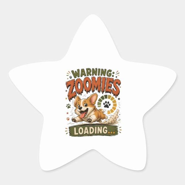 "Warning Zoomies Loading"Funny Corgi  Lover retro  Star Sticker (Front)