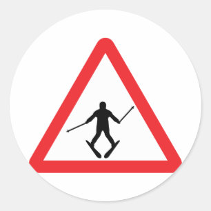 warnsign ski learner - skiing skier plough classic round sticker