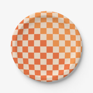 Warp Check Orange Checked Pattern Paper Plate