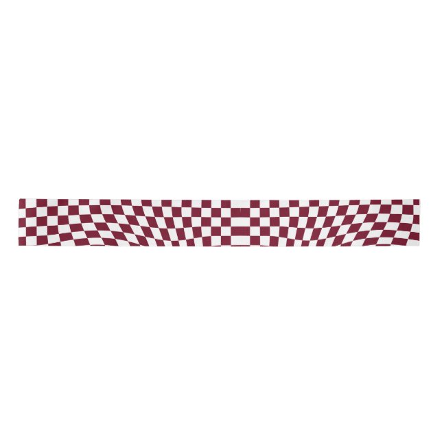 Warped Burgundy Red White Checks Chequered   Satin Ribbon (Front)