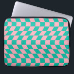 Warped Check Retro Chequerboard Pink Green Pattern Laptop Sleeve<br><div class="desc">Cool warped checkers in pastel blueish green and pastel pink colour. A nice retro psychedelic design that takes you to the wonderland. Twisted,  wavy,  warped chequerboard,  warped checks,  warped chequered dorm room student preppy laptop sleeve Cover.</div>