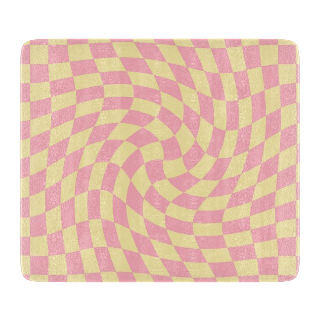 Warped Check Retro Chequerboard Pink Peach    Cutting Board (Front)