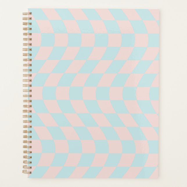 Warped Check Retro Chequerboard Soft Pastel Planner (Front)