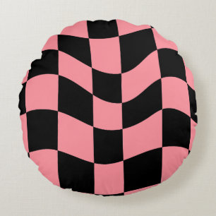 Warped Checkerboard Throw Pillow - Trippy Pink and