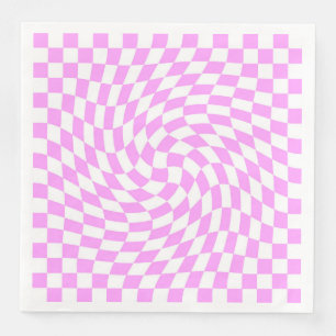 Warped Checkered Pattern Pink and White Fashion Napkin