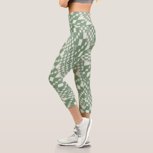 Warped Checks in Green Capri Leggings