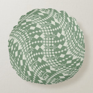 Warped Checks in Green Round Cushion