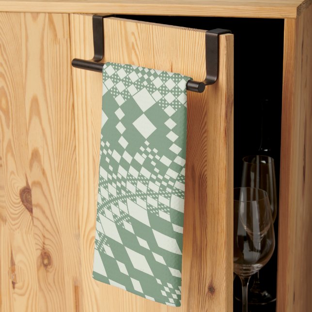 Warped Checks in Green Tea Towel (Thirds Fold)