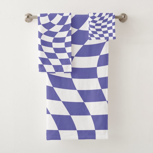 Warped Checks Retro Psychedelic Bath Towel Set (Insitu)