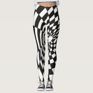 Warped Chequerboard in Black and White Leggings