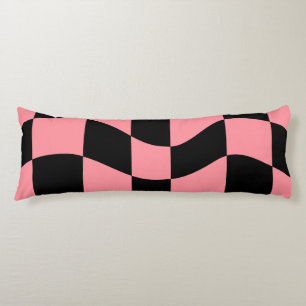 Warped Chequerboard Throw Pillow Trippy Pink Retro