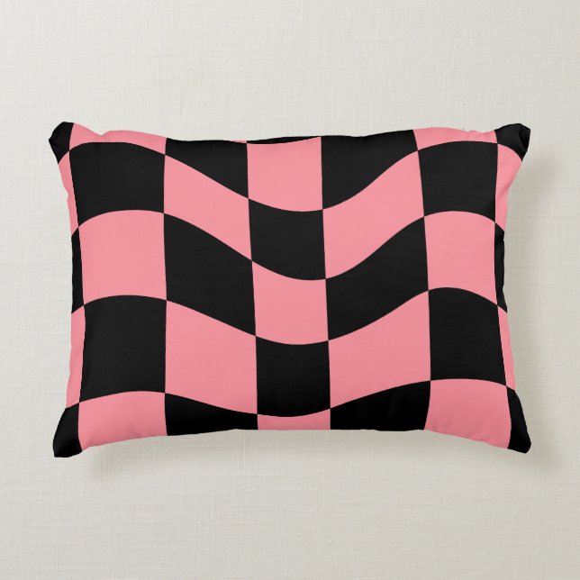 Warped Chequerboard Throw Pillow - Trippy Retro (Front)