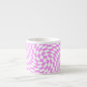 Warped Chequered Pattern Pink and White Fashion Espresso Cup