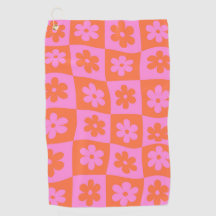 Warped Chequered Retro Flowers Pink Orange