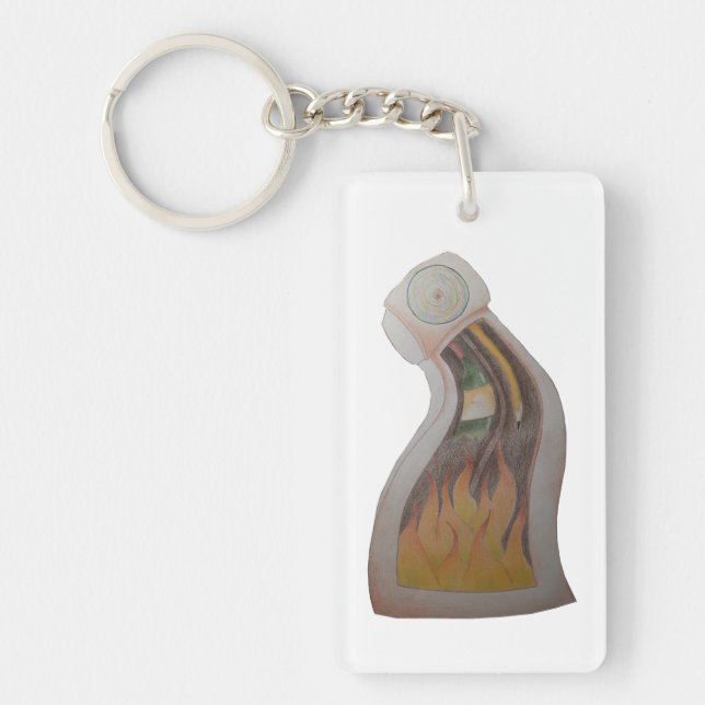 Warped Clock on Fire Key Ring (Front)
