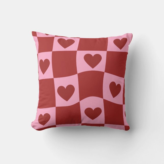 Warped Crimson Pink Checkerboard Pillow (Front)