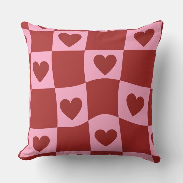 Warped Crimson Pink Chequerboard Pillow (Front)