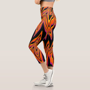 Warped in Black, Pink, Orange and Yellow Capri Leggings