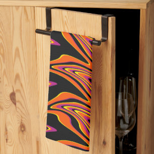 Warped in Black, Pink, Orange and Yellow Tea Towel